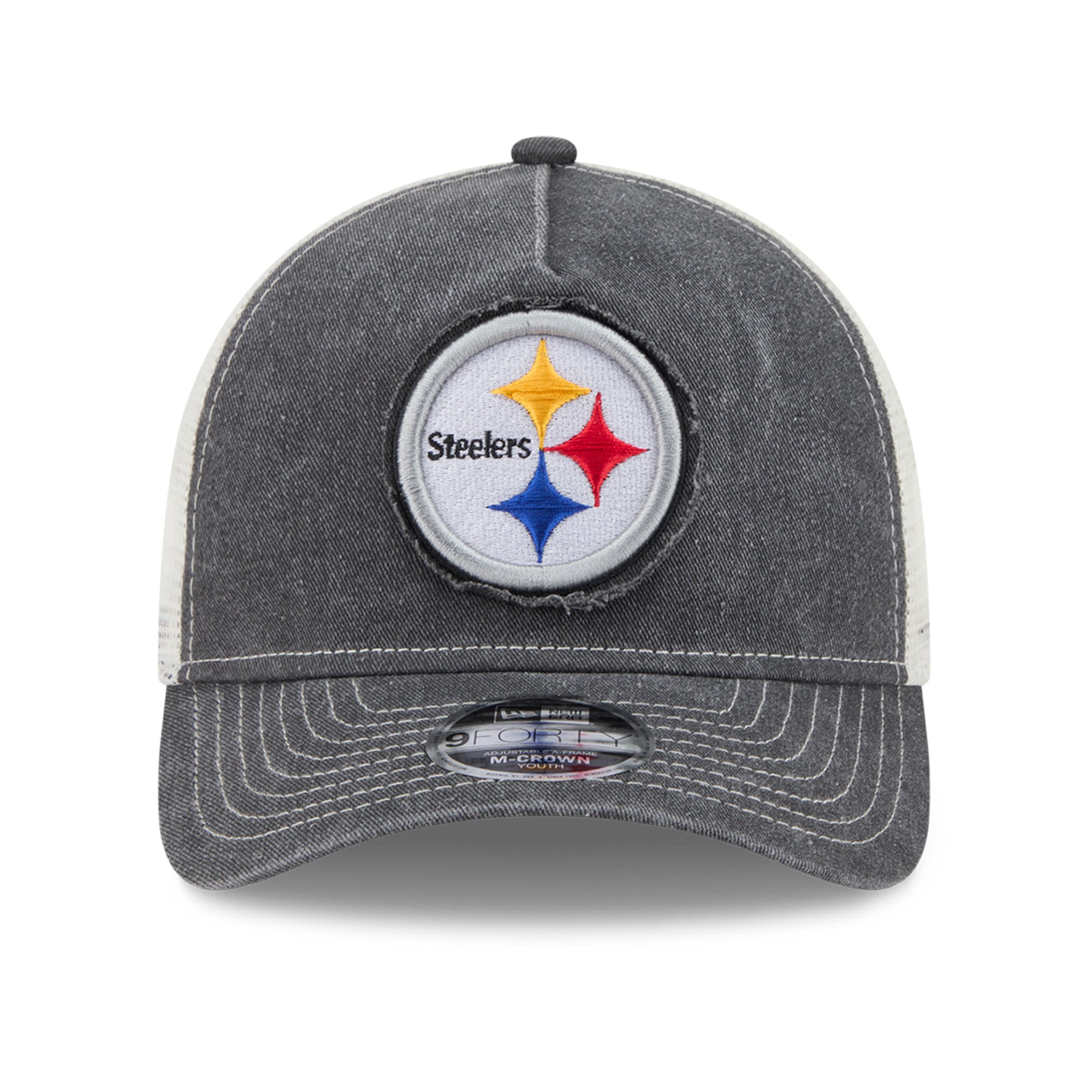 Casquette trucker ajustable New Era noire Pittsburgh Steelers 9FORTY A-Frame M-Crown pour jeunes