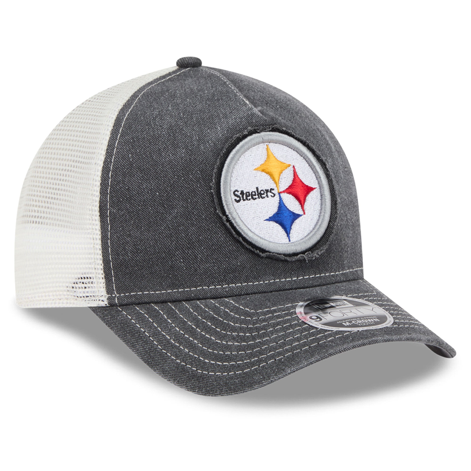 Casquette trucker ajustable New Era noire Pittsburgh Steelers 9FORTY A-Frame M-Crown pour jeunes