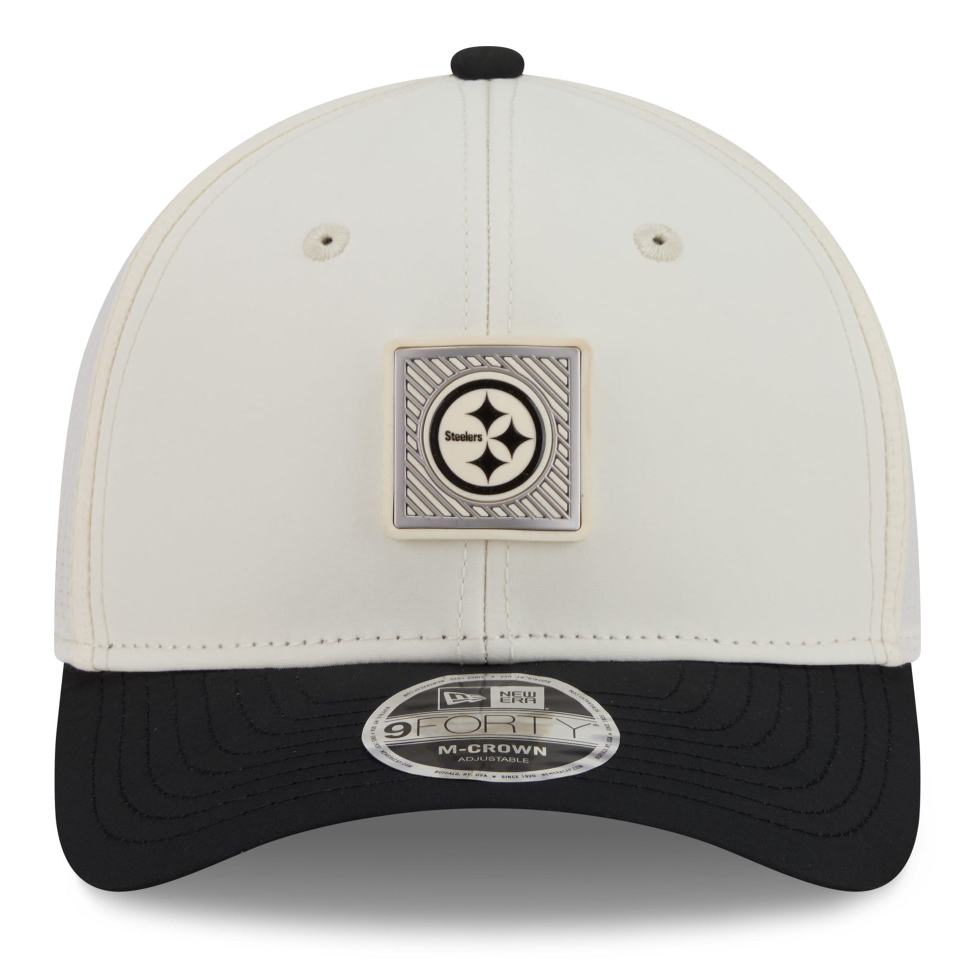 Youth New Era Cream/Black Pittsburgh Steelers 2026 Training Camp 9FORTY M-Crown Adjustable Hat