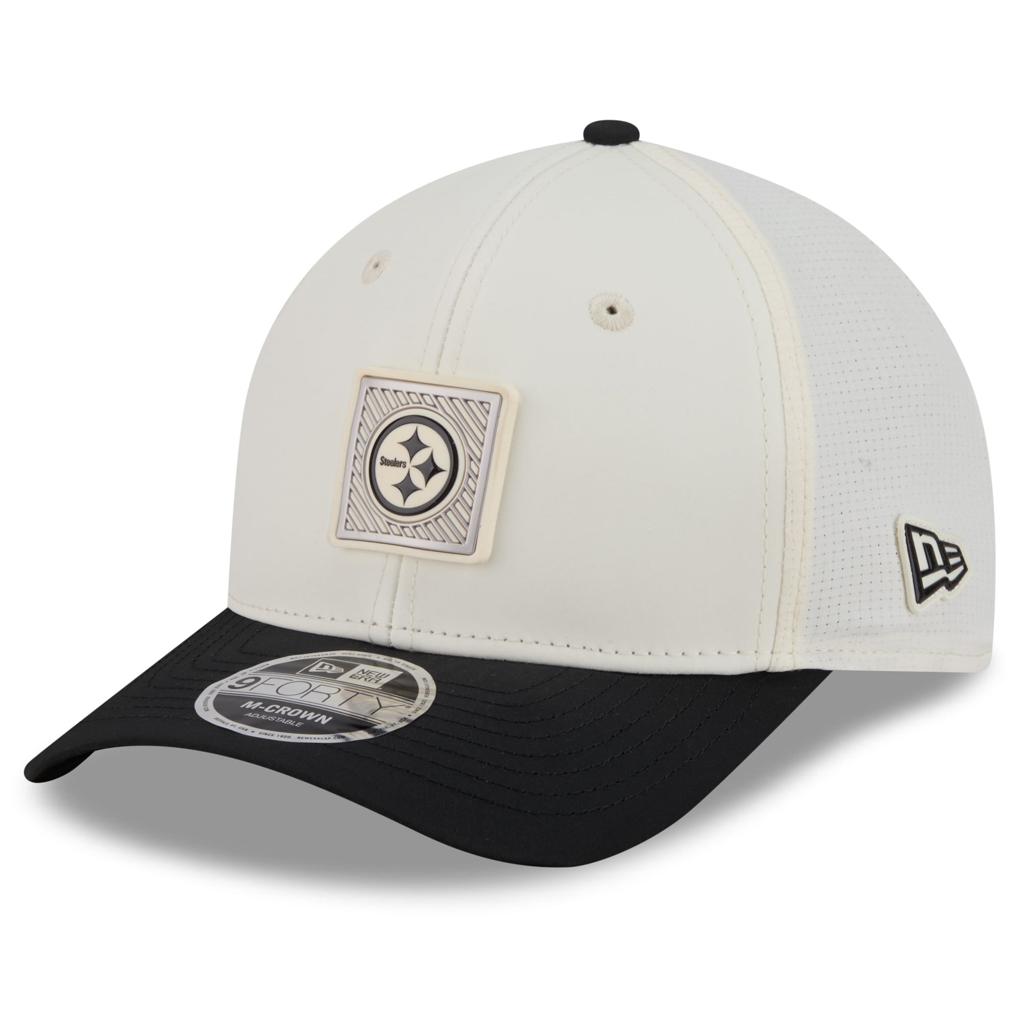 Youth New Era Cream/Black Pittsburgh Steelers 2026 Training Camp 9FORTY M-Crown Adjustable Hat