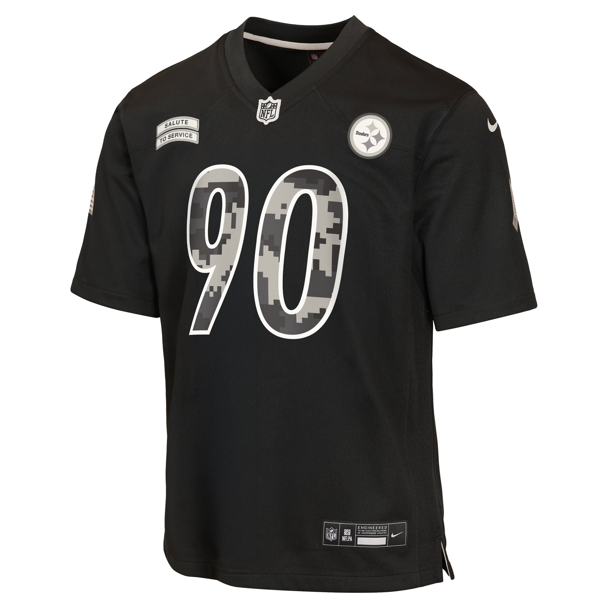 Maillot Nike T.J. Watt noir Pittsburgh Steelers 2026 Salute to Service pour jeunes