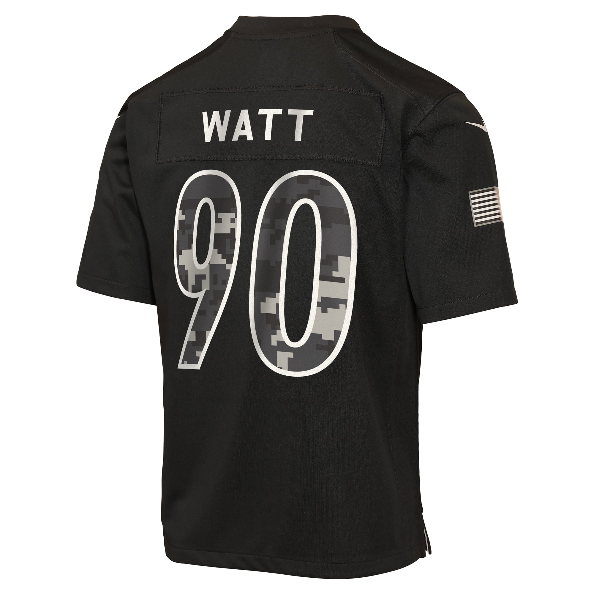 Maillot Nike T.J. Watt noir Pittsburgh Steelers 2026 Salute to Service pour jeunes