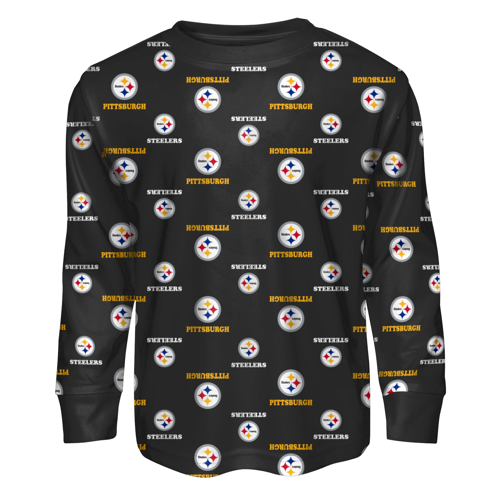 Ensemble pyjama pour enfant Outerstuff noir Pittsburgh Steelers à manches longues et pantalon imprimé intégral
