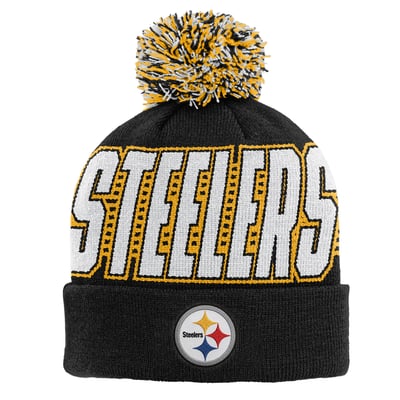 Pittsburgh Steelers Outerstuff Youth Cuffed Knit Hat with Pom - Black