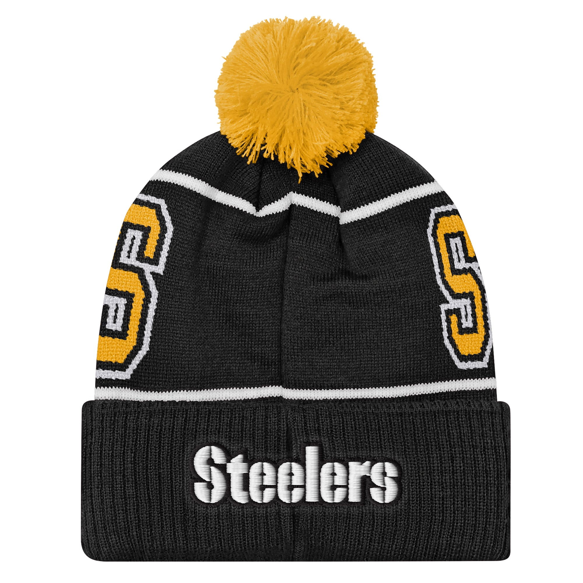 Youth Outerstuff Black Pittsburgh Steelers Highlight Cuffed Knit Hat with Pom