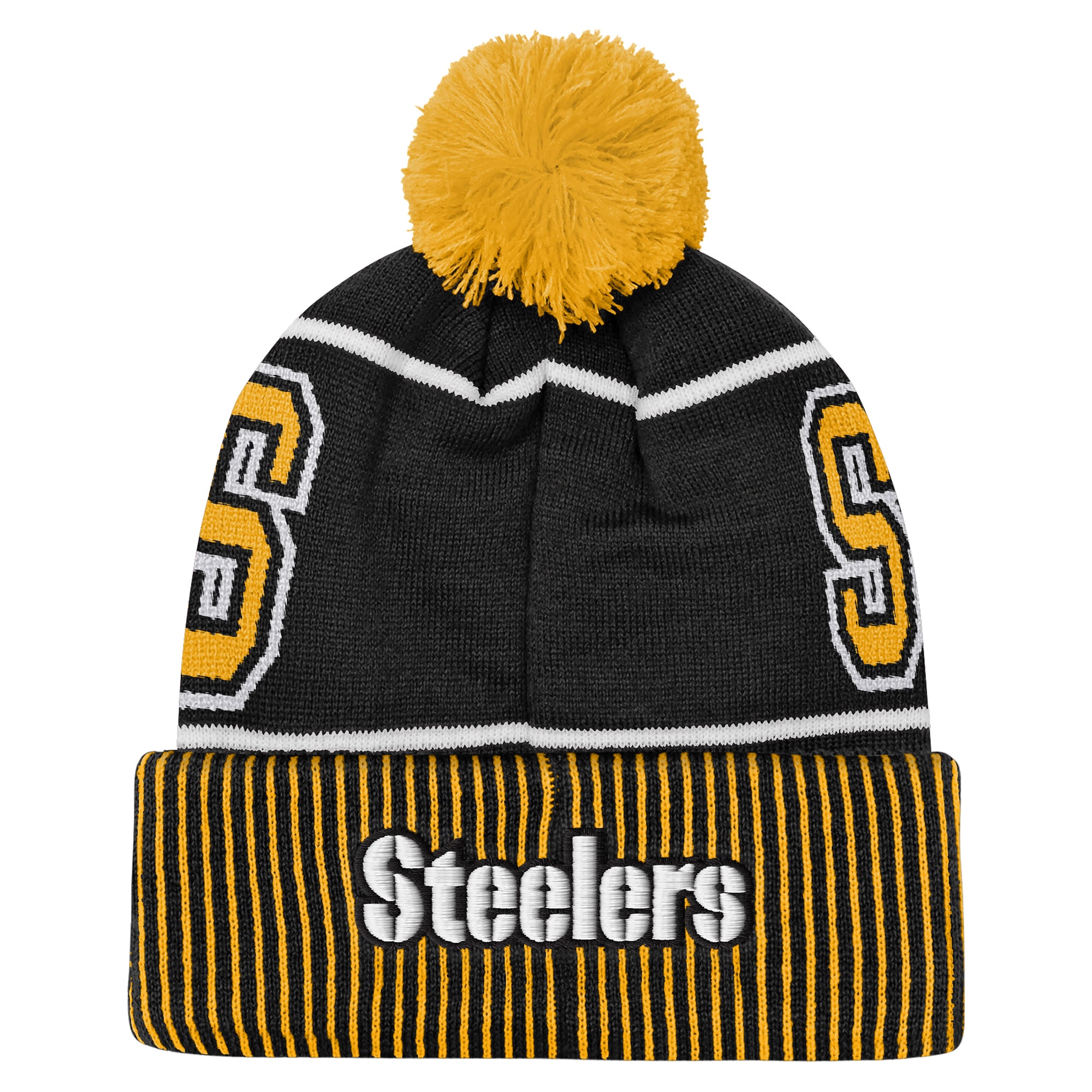 Youth Outerstuff Black Pittsburgh Steelers Highlight Cuffed Knit Hat with Pom