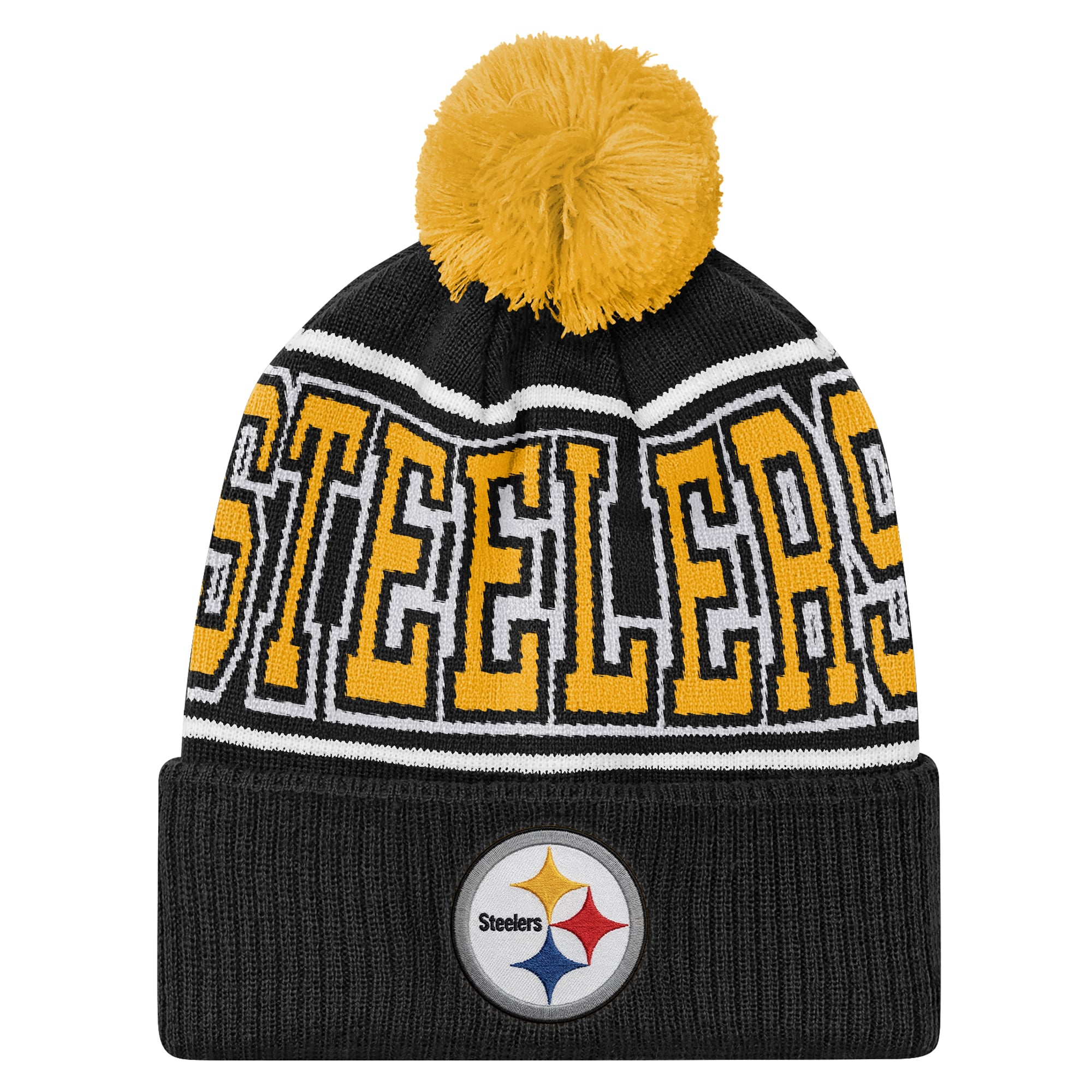 Bonnet tricoté à revers noir Pittsburgh Steelers Highlight Youth Outerstuff avec pompon