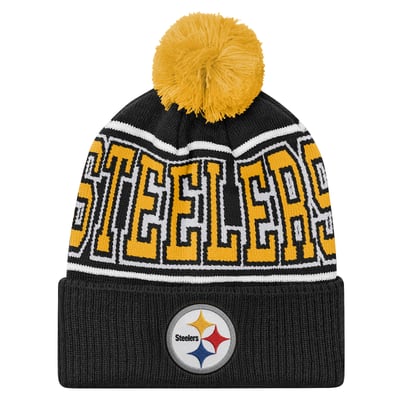 Pittsburgh Steelers Outerstuff Youth Highlight Cuffed Knit Hat with Pom - Black