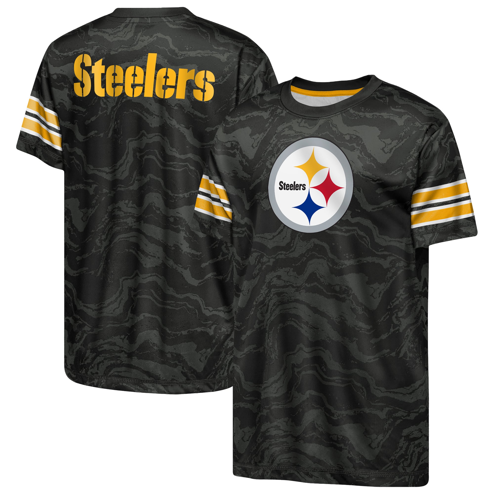 T-shirt de performance noir Youth Outerstuff Pittsburgh Steelers Slant Route