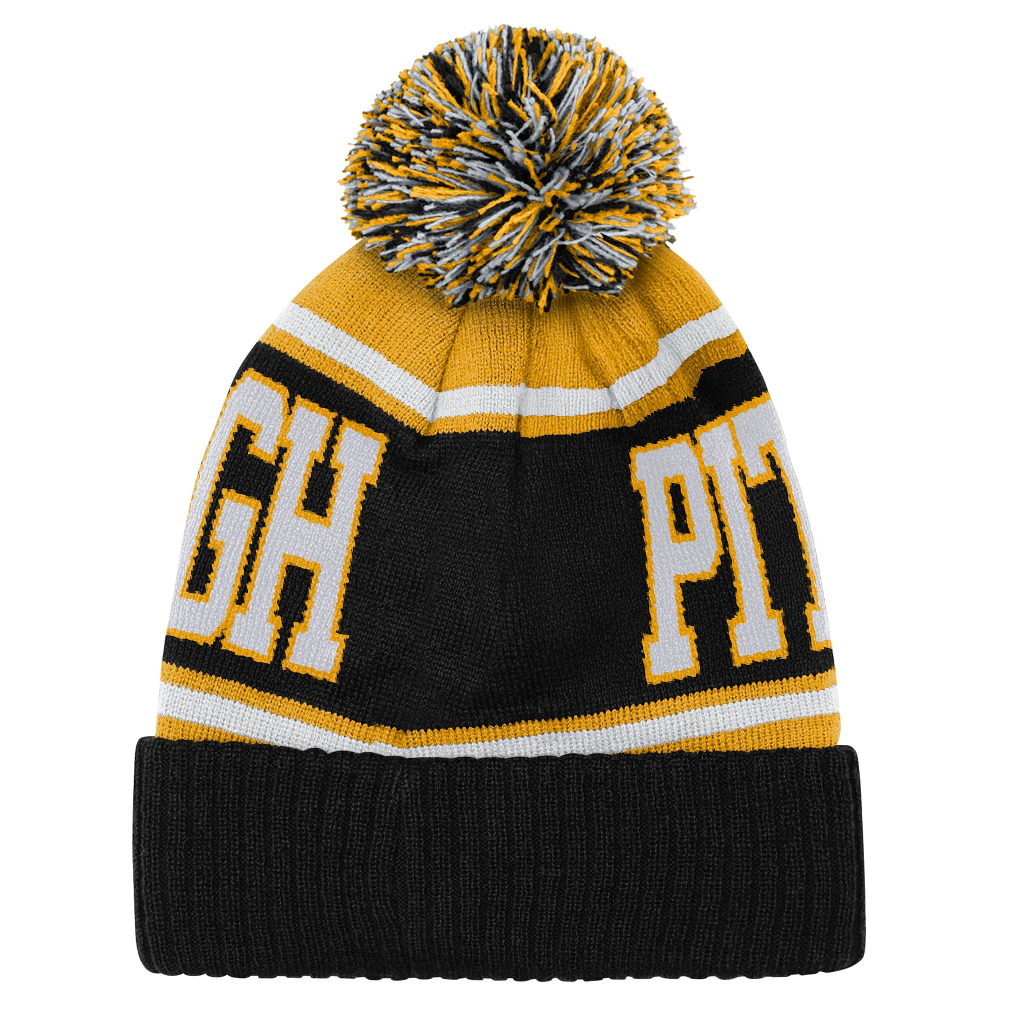 Youth Outerstuff Black Pittsburgh Steelers True Edge Cuffed Knit Hat with Pom