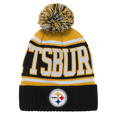 Pittsburgh Steelers Outerstuff Youth True Edge Cuffed Knit Hat with Pom - Black