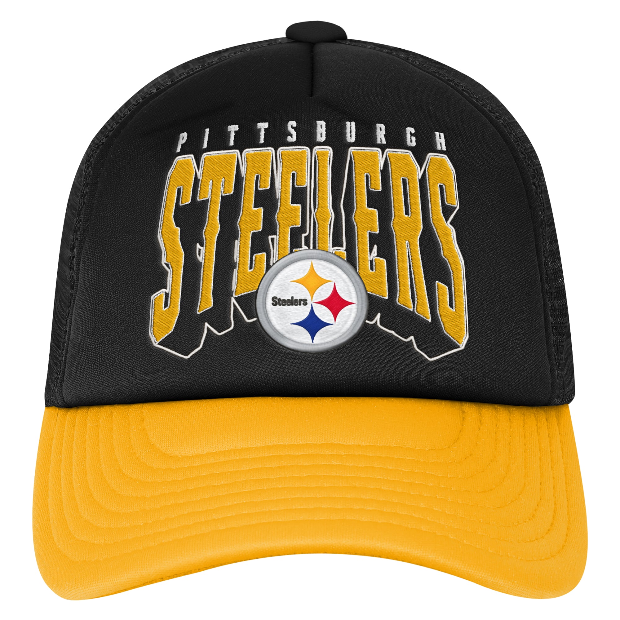 Youth Outerstuff Black/Gold Pittsburgh Steelers Handoff Foam Adjustable Trucker Hat