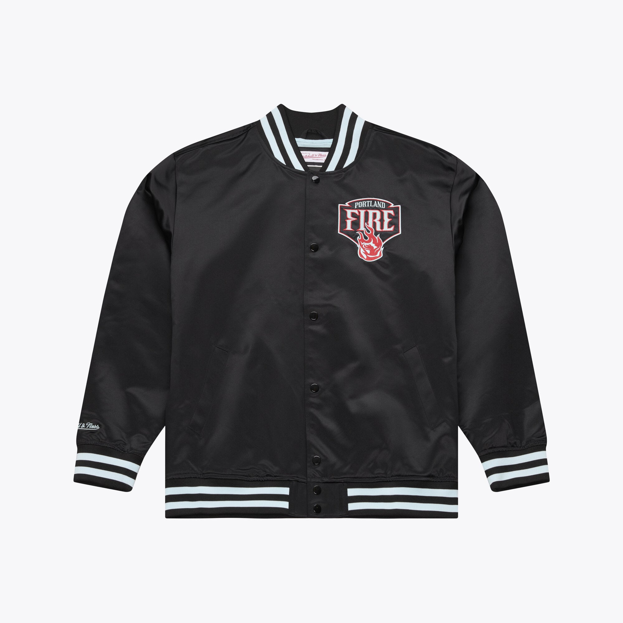 Men's Mitchell & Ness Black Portland Fire Lightweight Satin Jacket