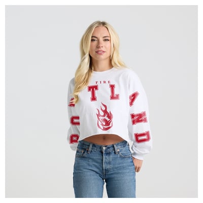 Portland Fire Fanatics Women's Spirit Jersey Cropped Crew Neck Sweatshirt - White