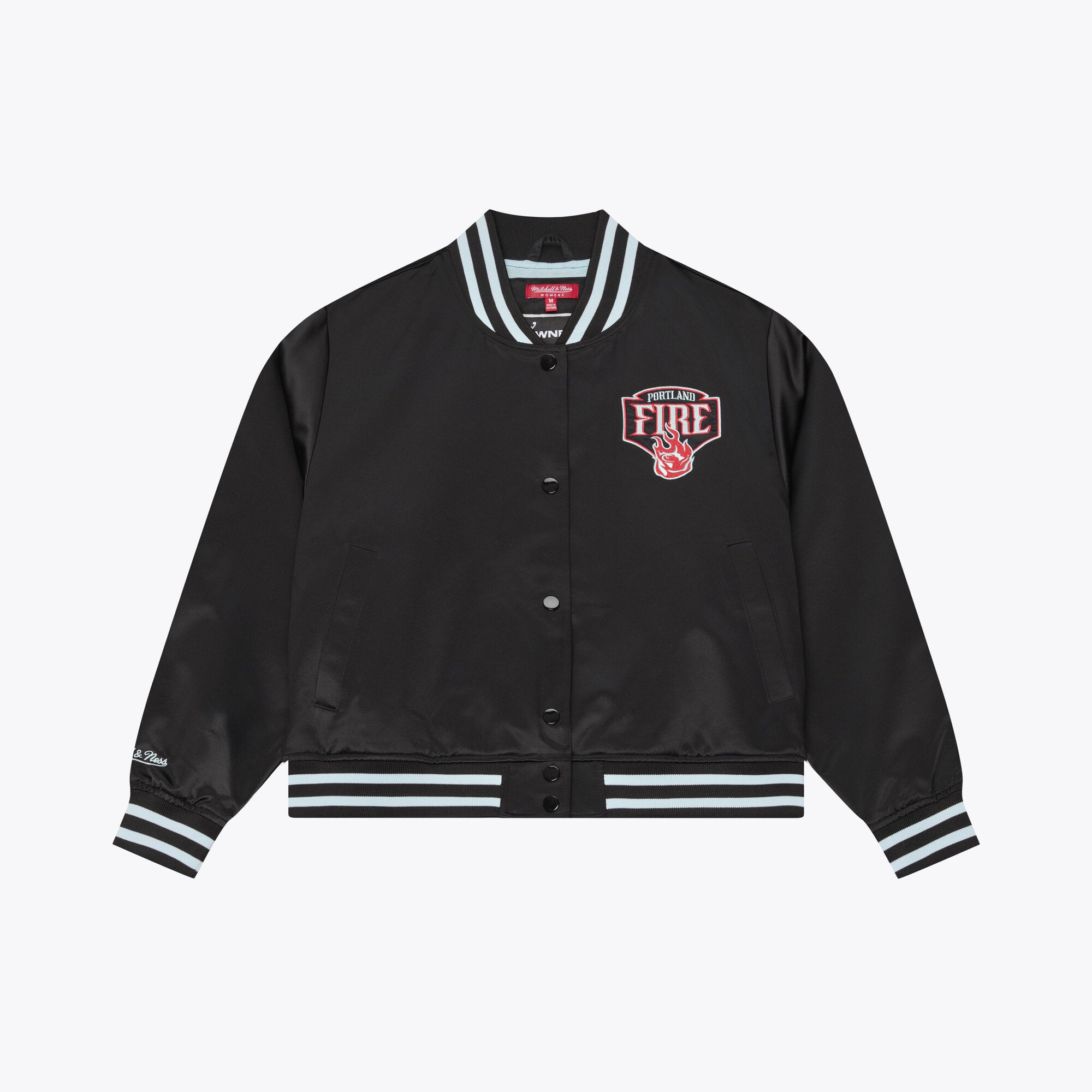 Women's Mitchell & Ness Black Portland Fire Lightweight Cropped Satin Jacket