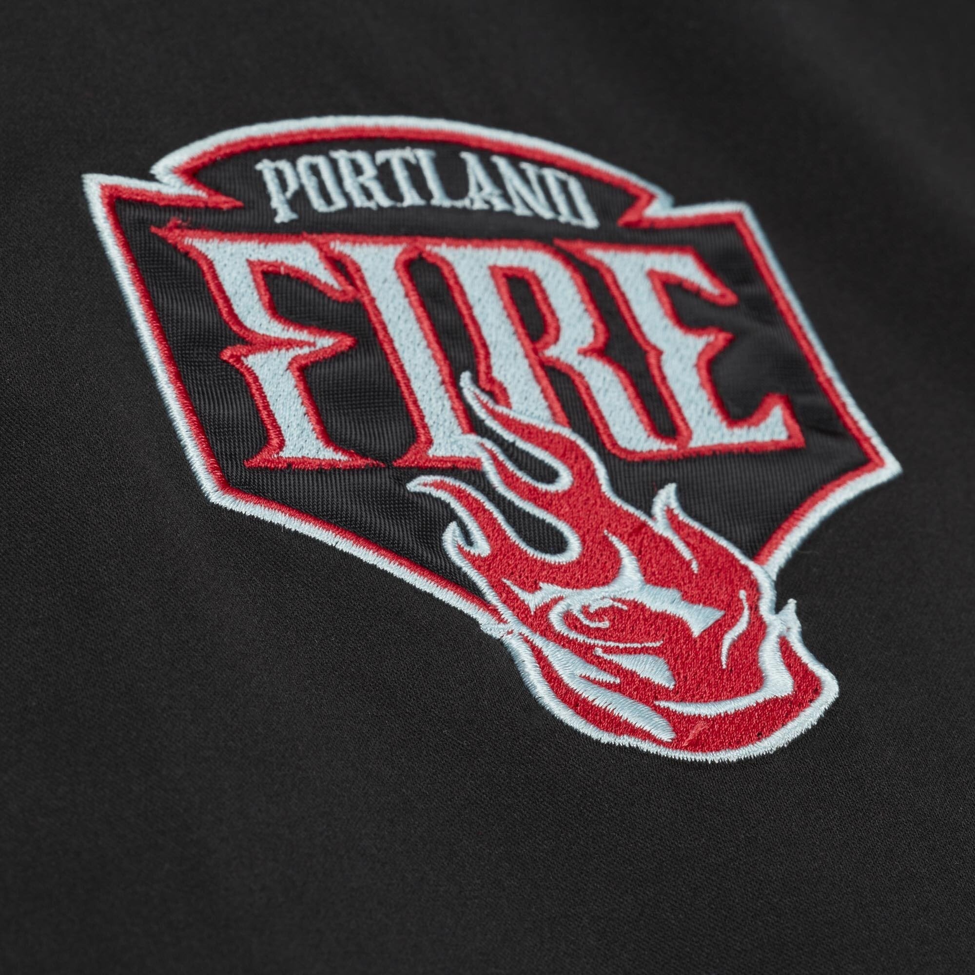 Women's Mitchell & Ness Black Portland Fire Lightweight Cropped Satin Jacket