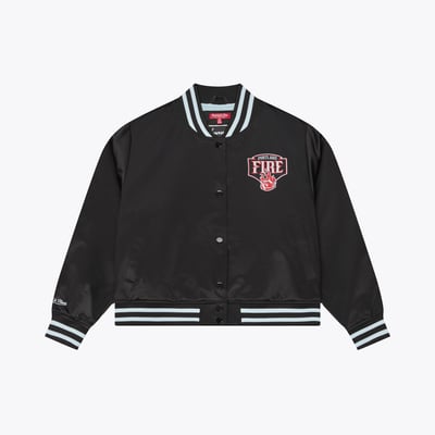  Portland Fire Mitchell & Ness Women's Lightweight Cropped Satin Jacket - Black