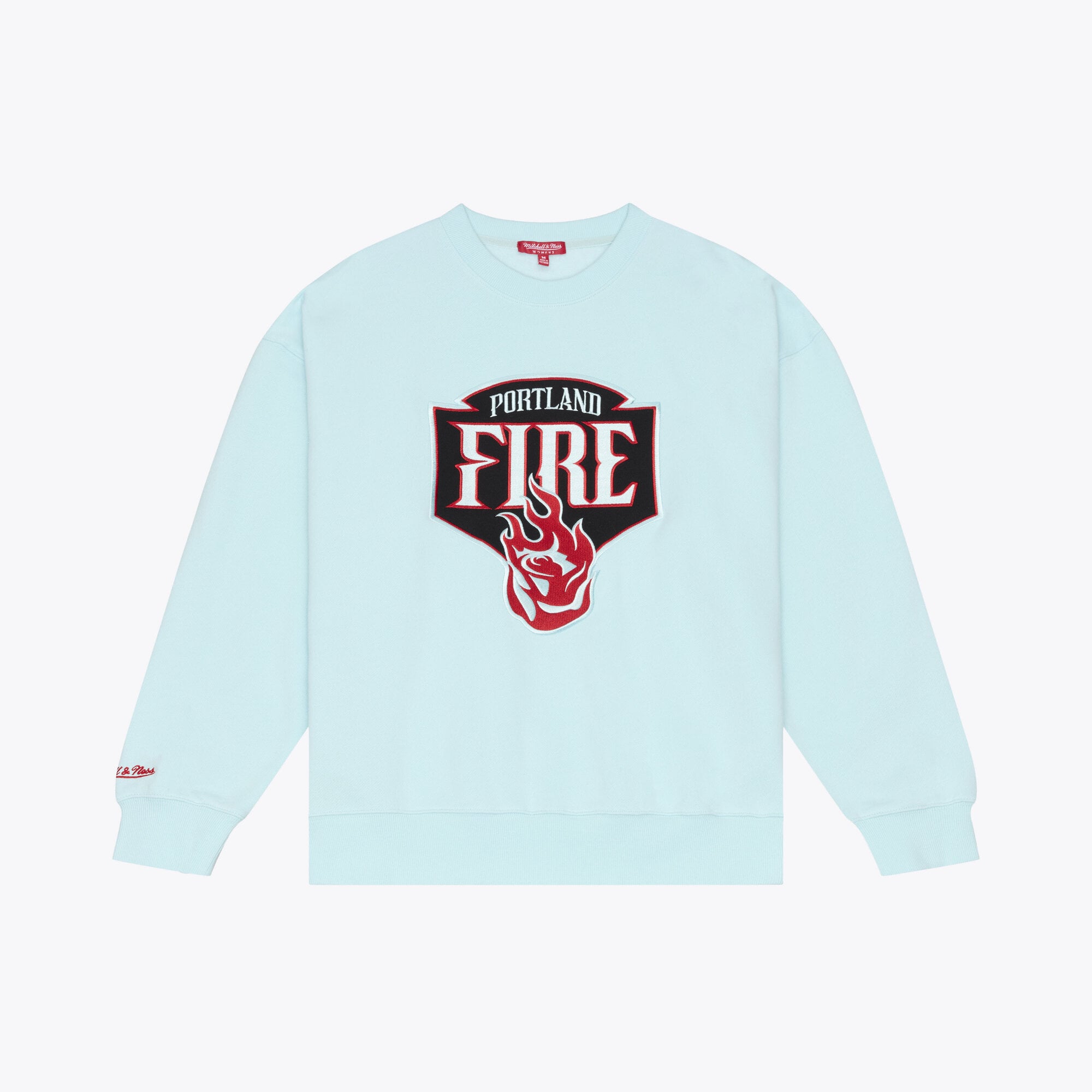 Women's Mitchell & Ness  Powder Blue Portland Fire Lightweight Fleece Crewneck Sweatshirt
