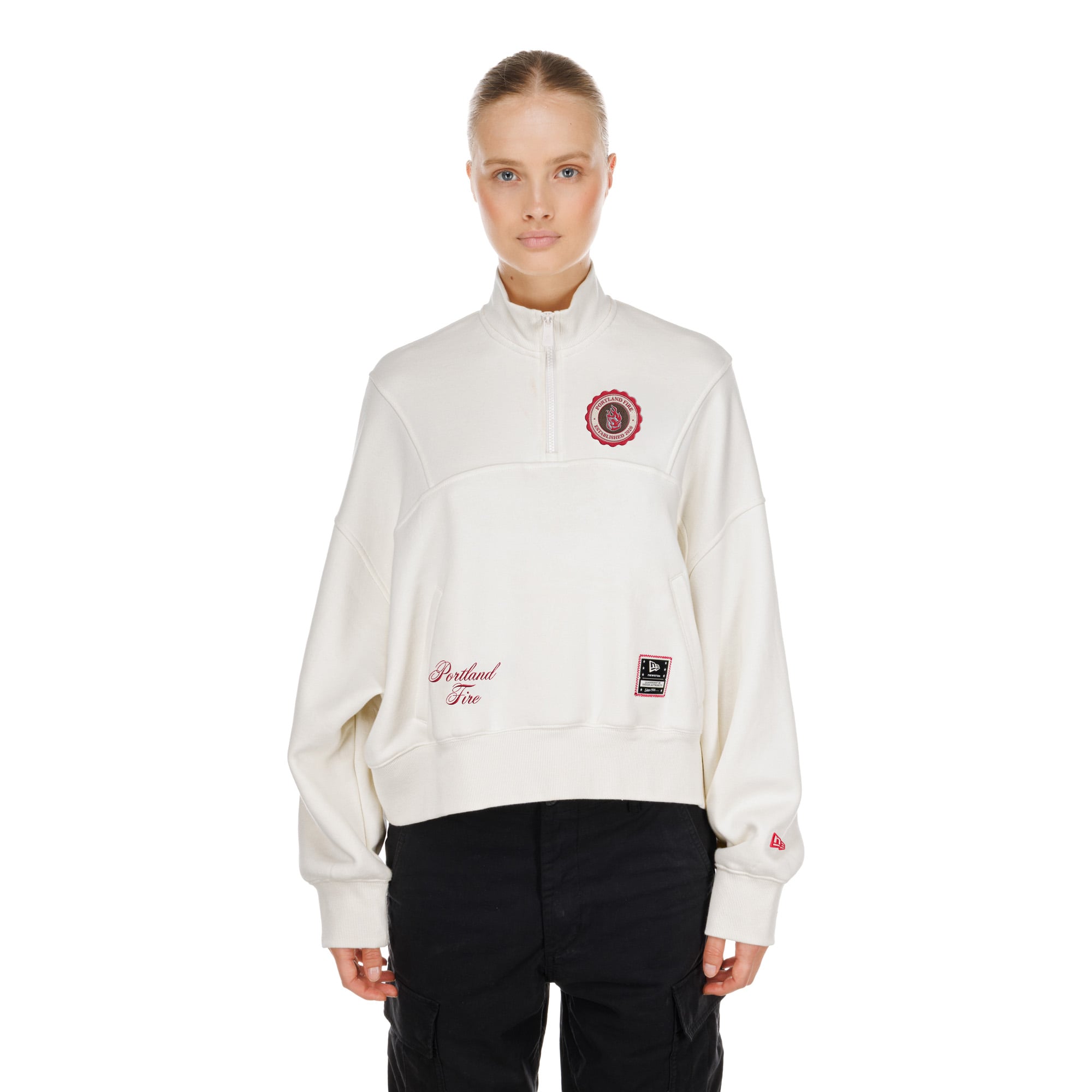 Women's New Era  Cream Portland Fire Dolman Quarter-Zip Fleece Pullover