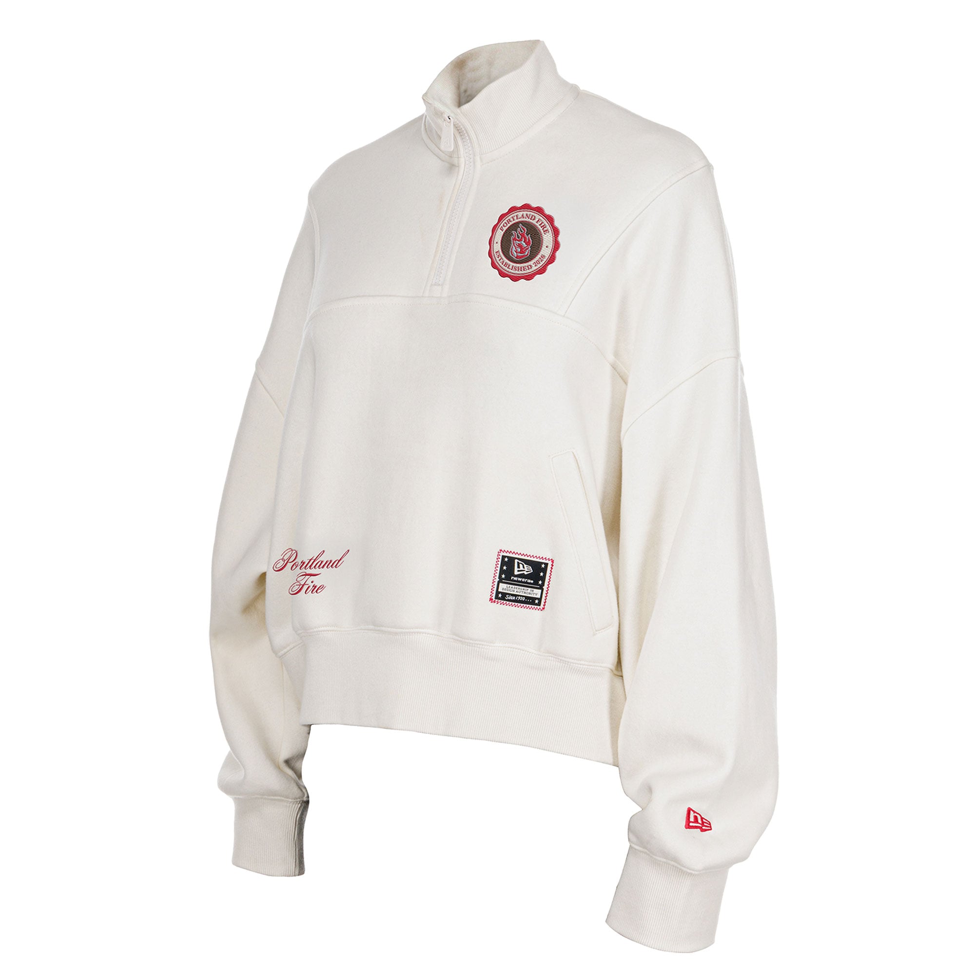 Women's New Era  Cream Portland Fire Dolman Quarter-Zip Fleece Pullover