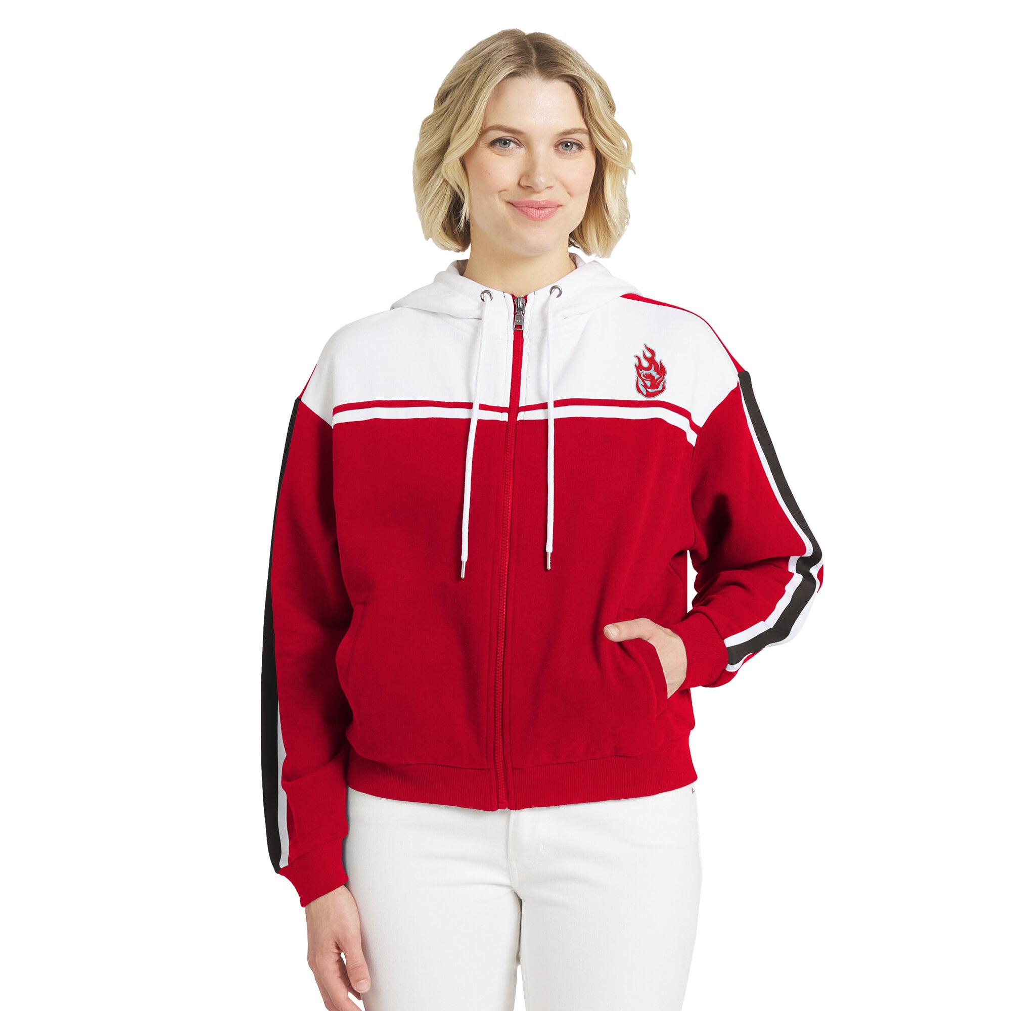 Sweat à capuche zippé rouge et blanc Portland Fire de la marque WEAR by Erin Andrews pour femme