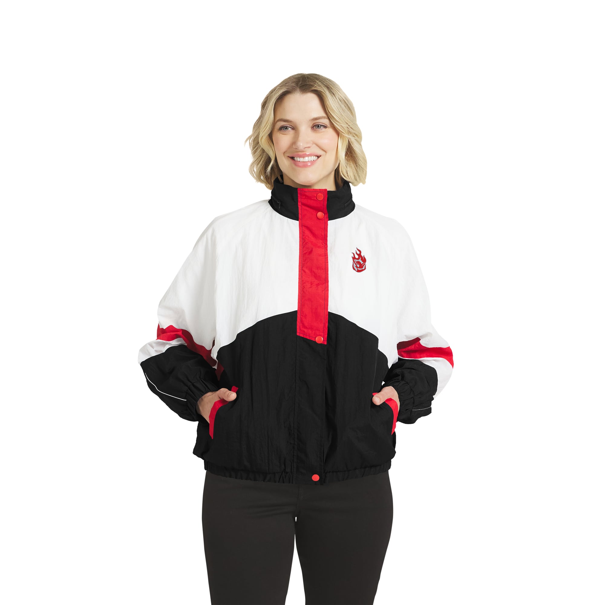 Veste coupe-vent zippée blanche et noire Portland Fire pour femme de la marque WEAR by Erin Andrews