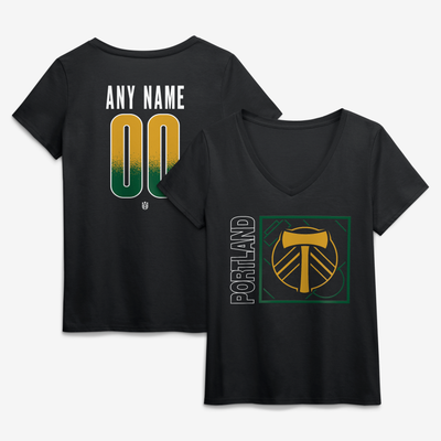 Portland Timbers Women's Home Field Pop Personalized Name & Number V-Neck T-Shirt - Black