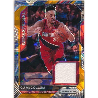 2020-21 Panini Prizm Sensational Swatches Prizms Orange Ice #62 CJ McCollum