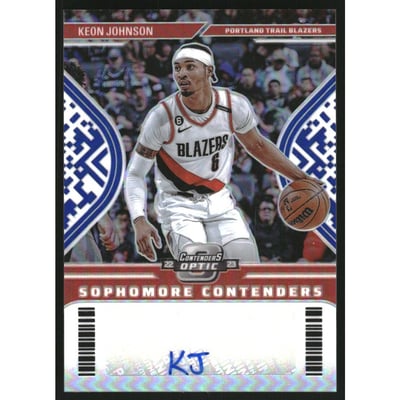2022-23 Panini Contenders Optic Sophomore Contenders Autographs Blue #10 Keon Johnson/75
