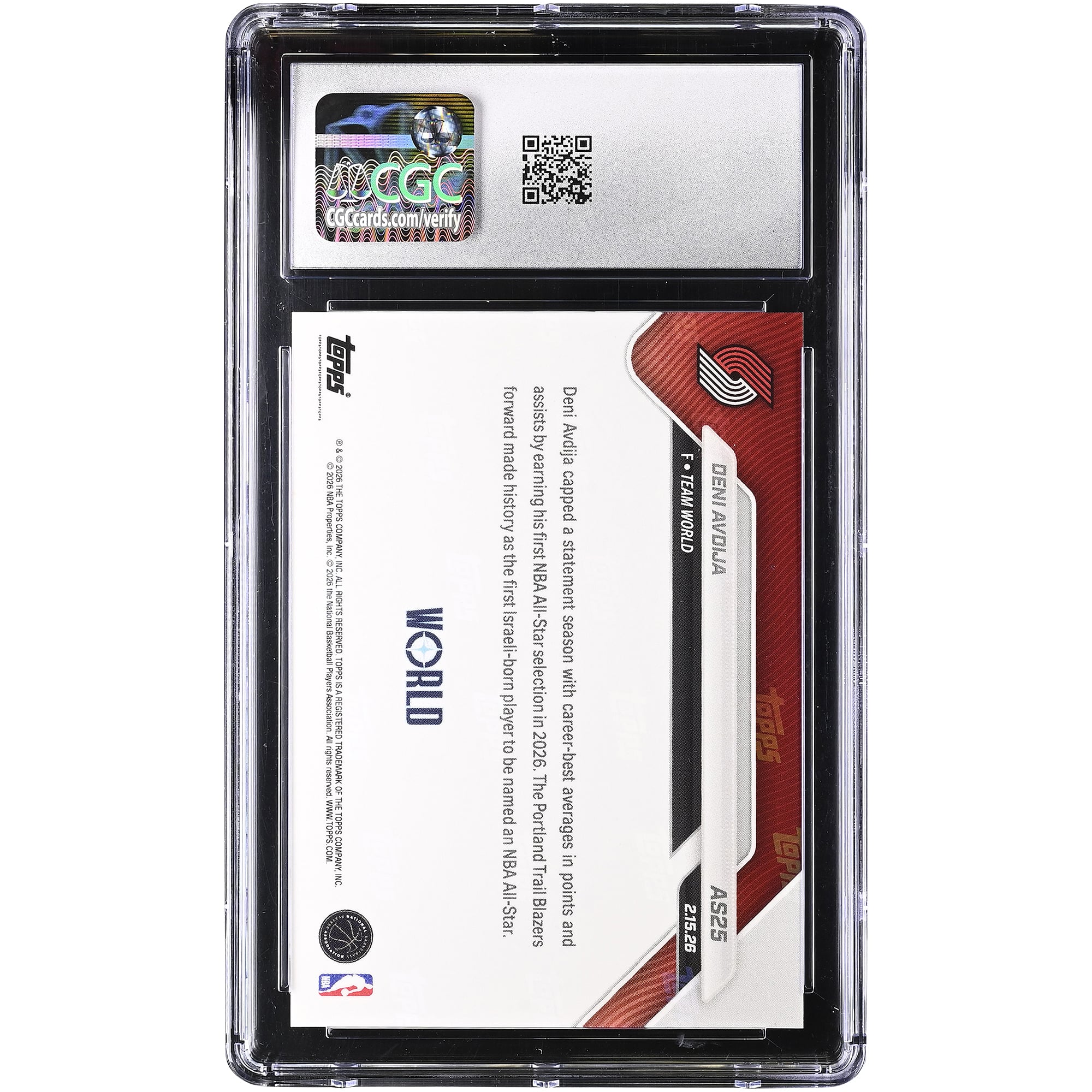 Deni Avdija Portland Trail Blazers 2025-26 Topps Now All-Star Foil #AS25 CGC Authenticated 10 Card