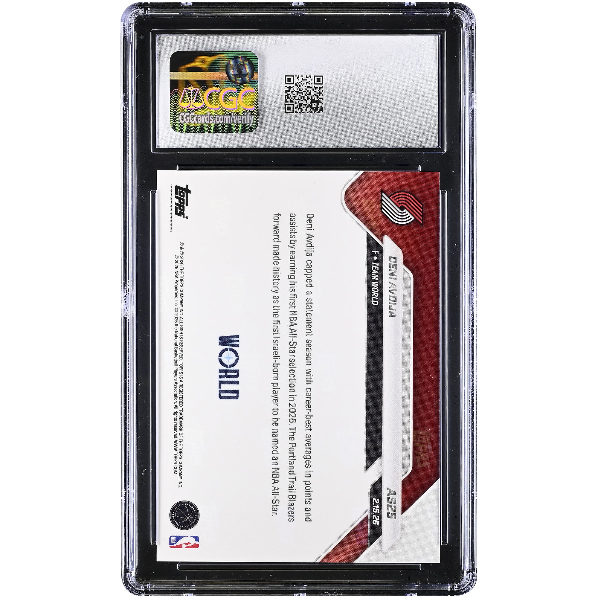 Deni Avdija Portland Trail Blazers 2025-26 Topps Now All-Star Game #AS25 CGC Authenticated Card