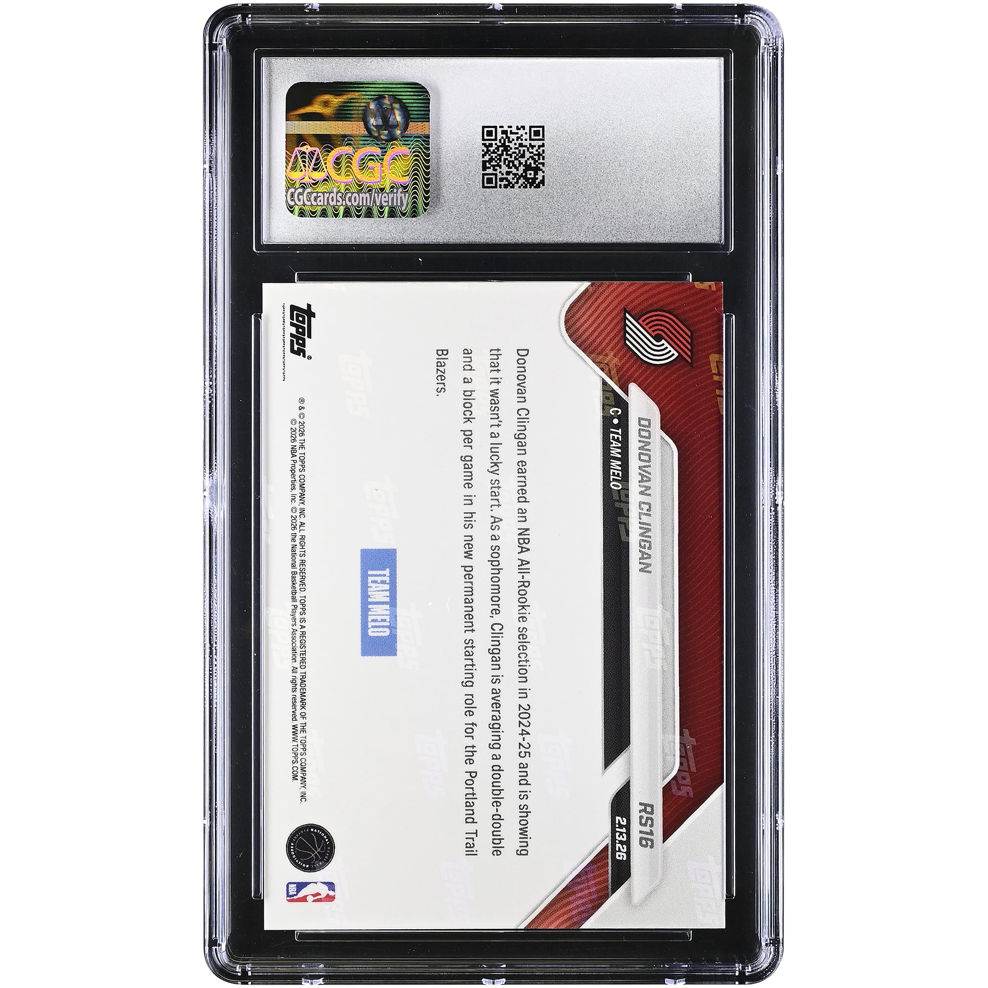 Donovan Clingan Portland Trail Blazers 2025-26 Topps Now Rising Stars Foil #RS16 CGC Authenticated Card