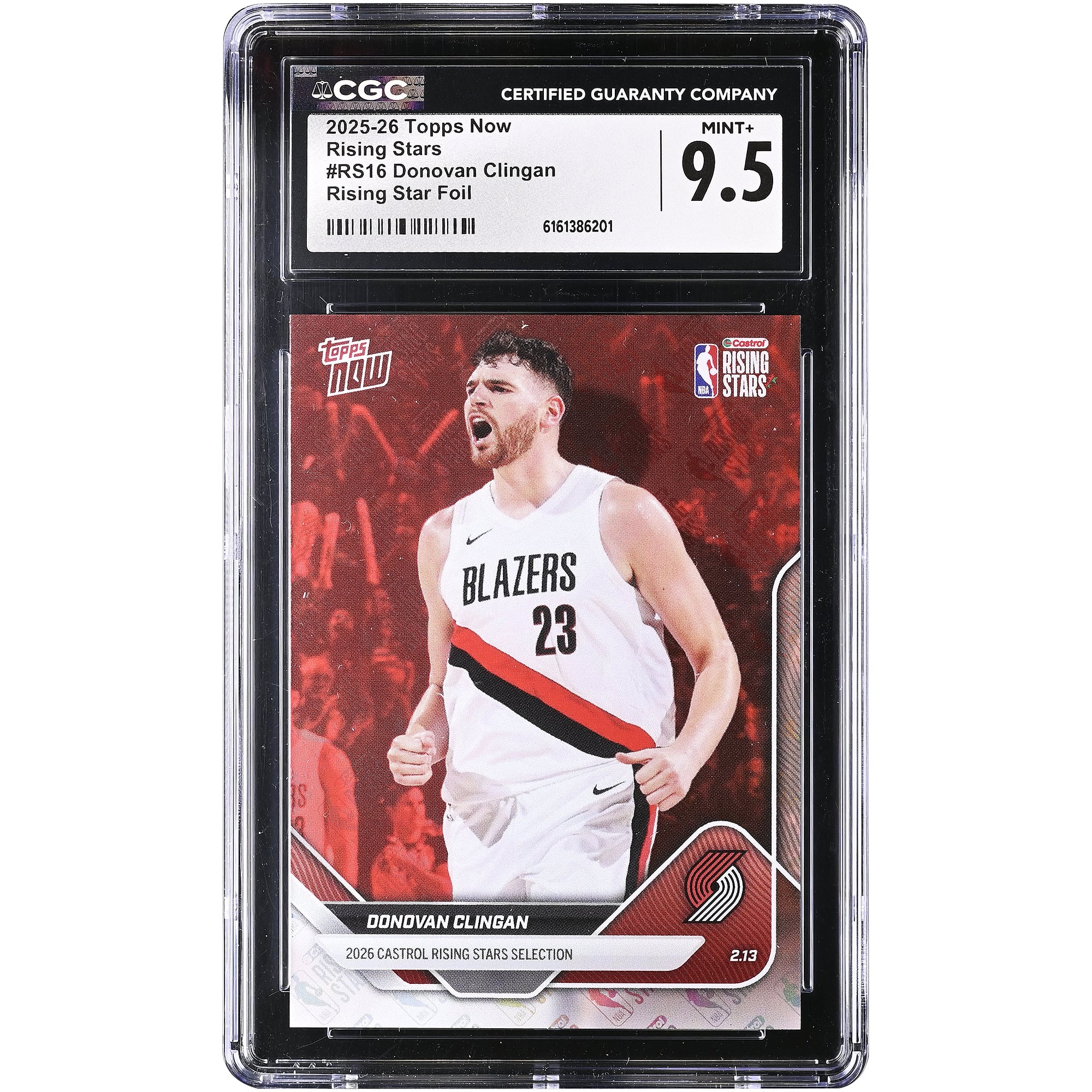 Carte Donovan Clingan Portland Trail Blazers 2025-26 Topps Now Rising Stars Foil #RS16 authentifiée CGC 9.5