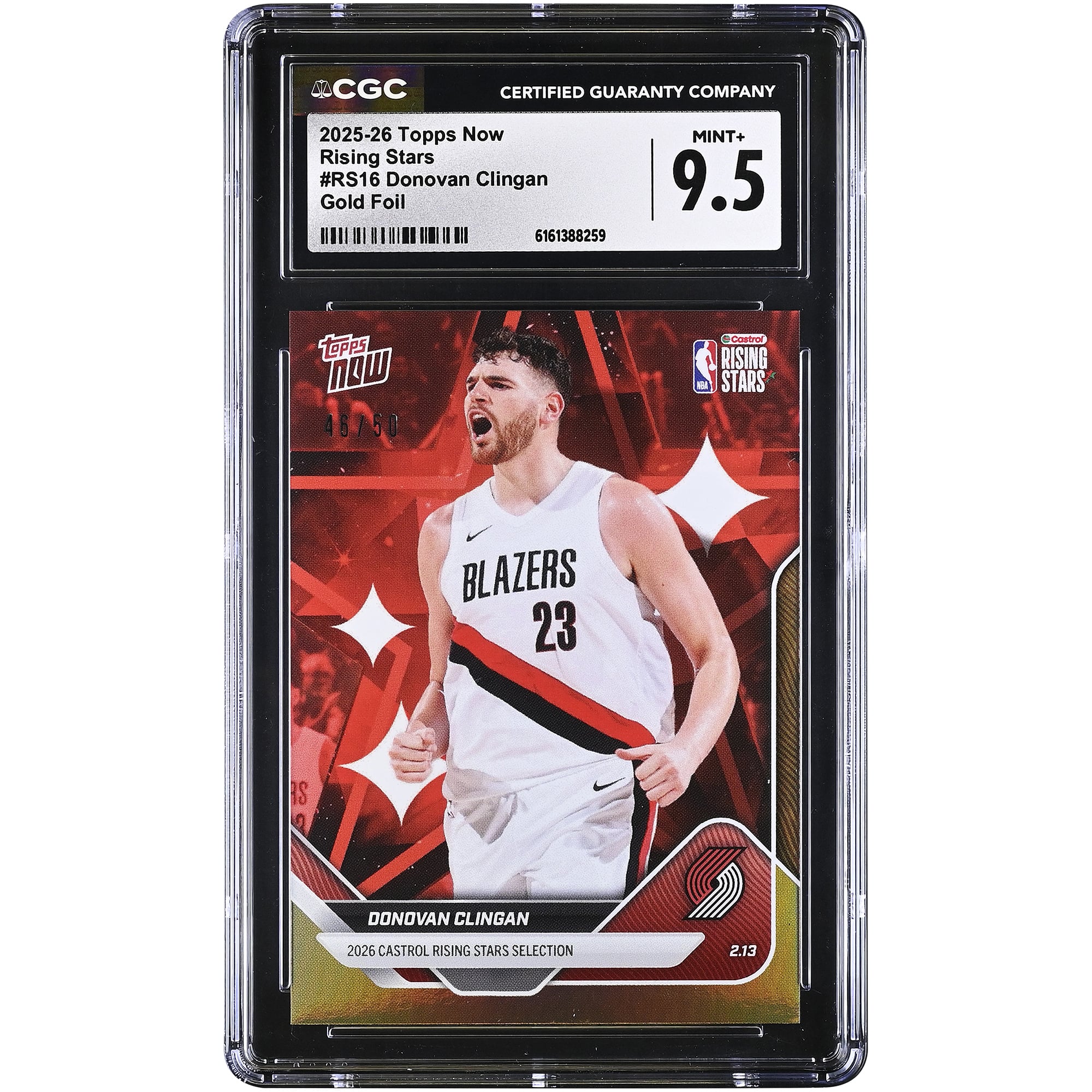 Donovan Clingan Portland Trail Blazers 2025-26 Topps Now Rising Stars Gold Foil #RS16 #/50 CGC Authenticated 9.5 Card