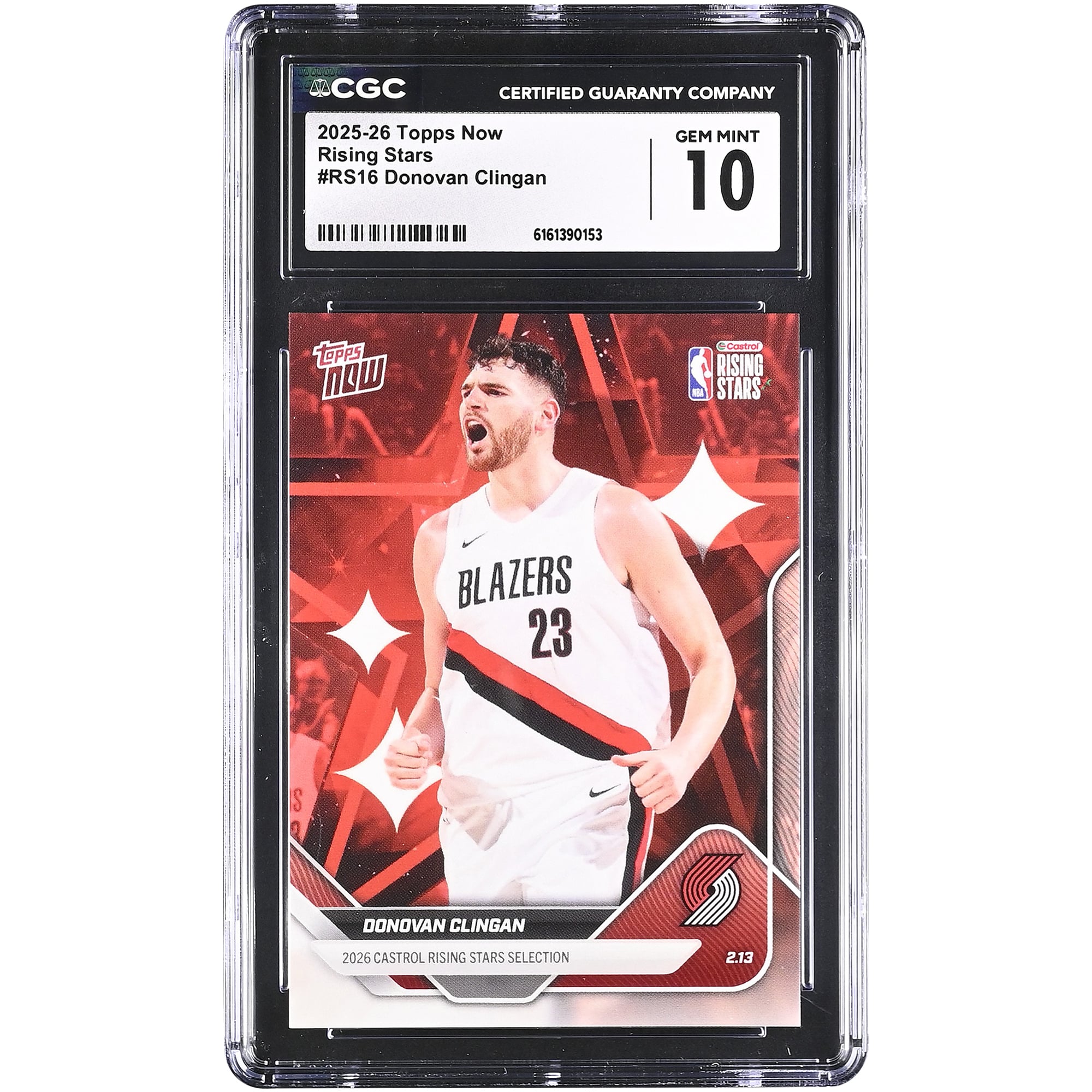 Carte de Donovan Clingan, Portland Trail Blazers, saison 2025-26, Topps Now Rising Stars #RS16, authentifiée CGC (10 cartes).