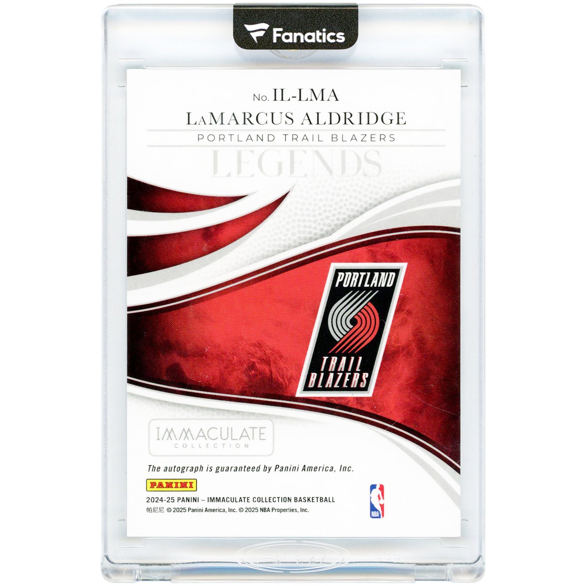 Carte autographiée de LaMarcus Aldridge (Portland Trail Blazers) 2024-25 Panini Immaculate Collection Legends #IL-LMA #22/99