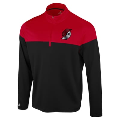 Portland Trail Blazers Antigua Hinder Quarter-Zip Pullover - Black/Red