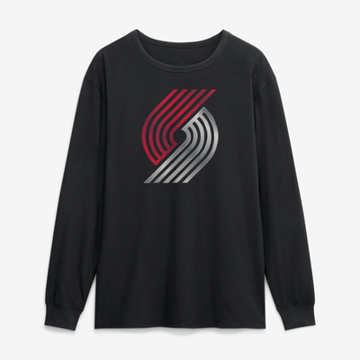 Portland Trail Blazers  Metallic Mascot Long Sleeve T-Shirt - Black