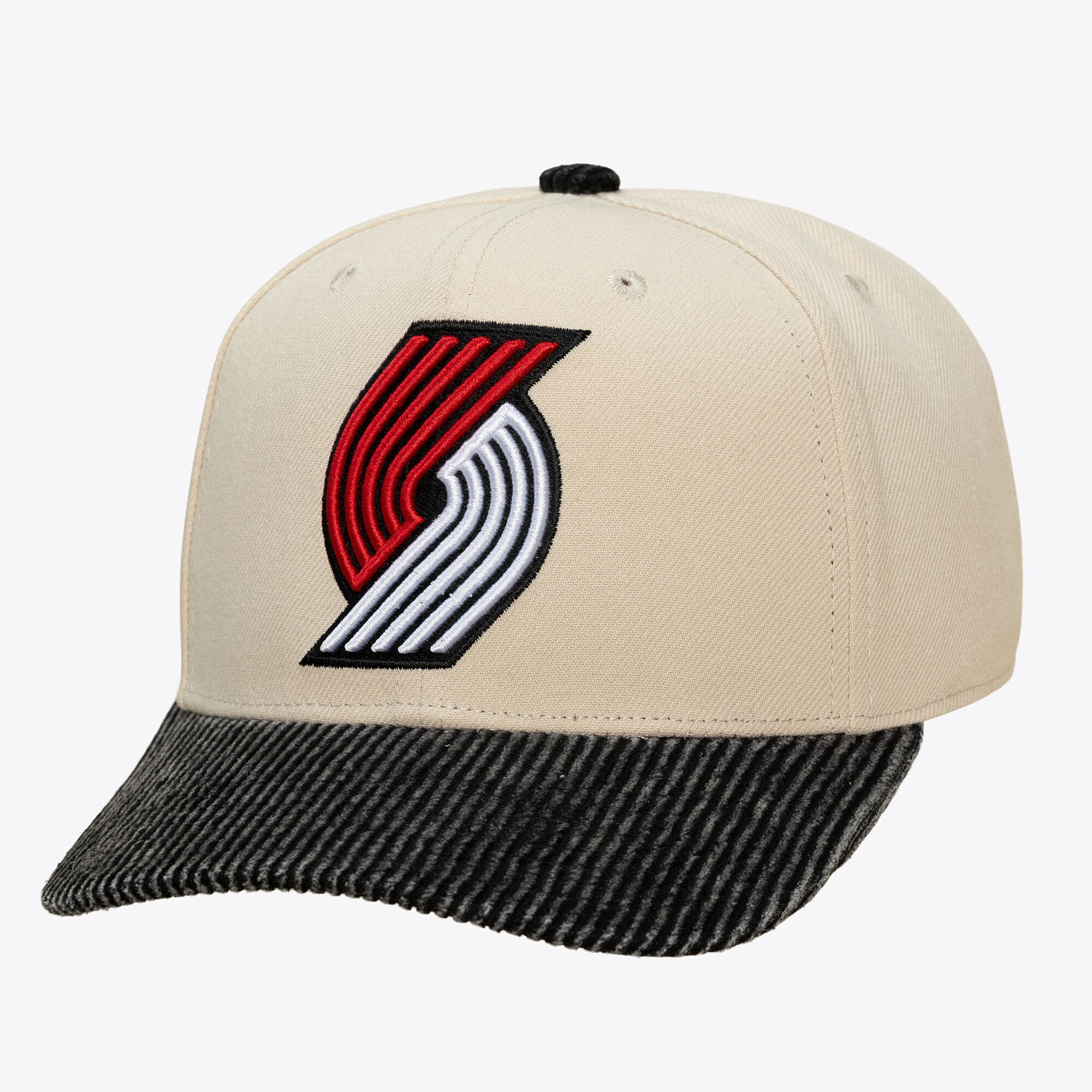 Men's Portland Trail Blazers Mitchell & Ness Cream/Black Washed Corduroy Pro Crown Snapback Hat