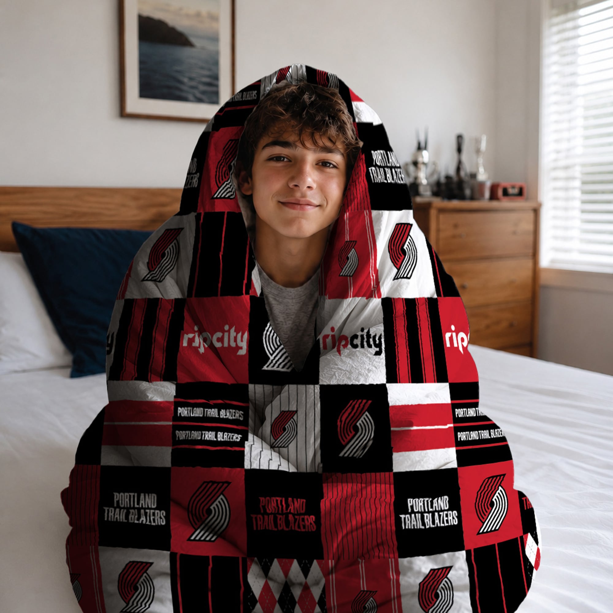 Pegasus Portland Trail Blazers Patchwork Plaid Three-Piece Full/Queen Bed in a Bag Set