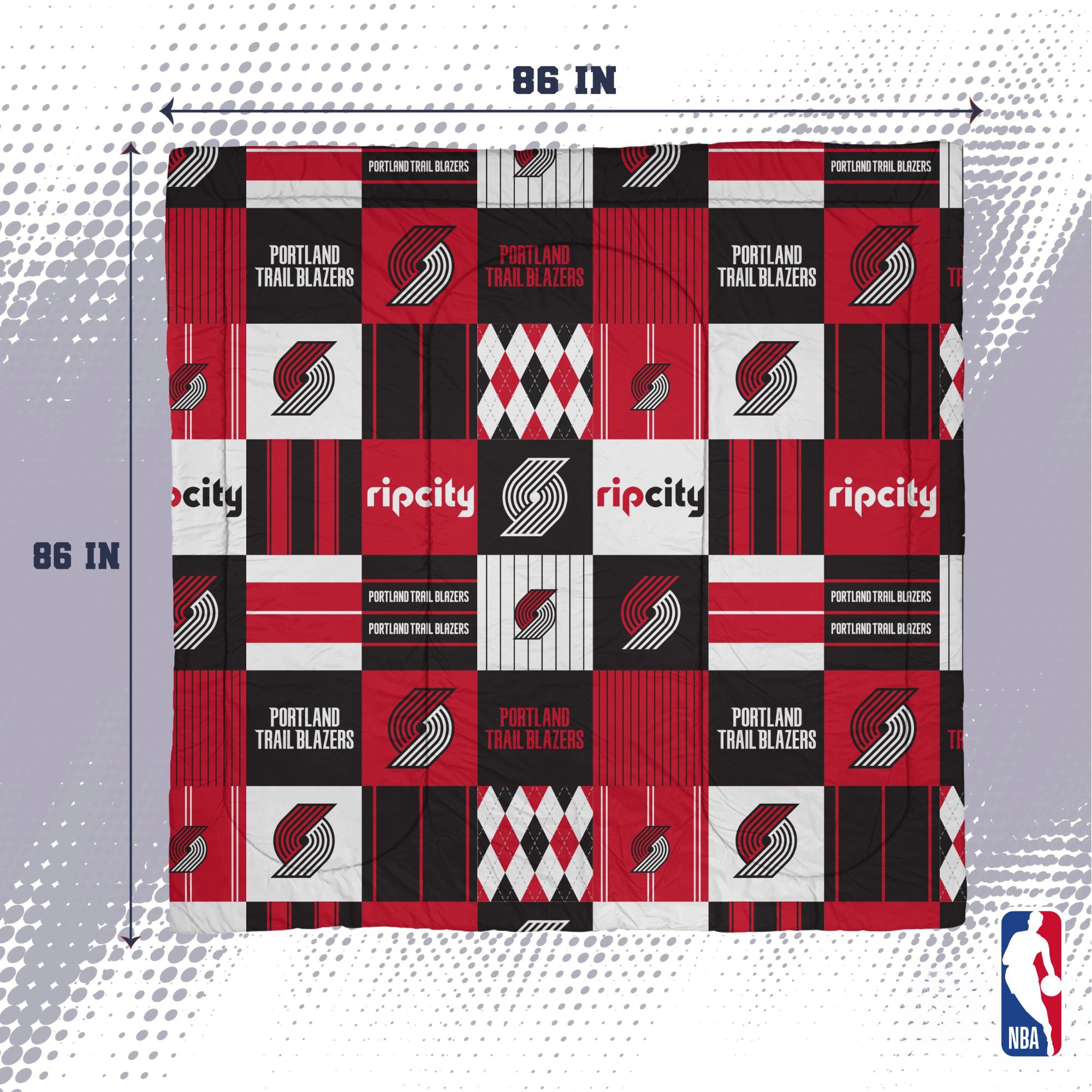 Pegasus Portland Trail Blazers Patchwork Plaid Three-Piece Full/Queen Bed in a Bag Set