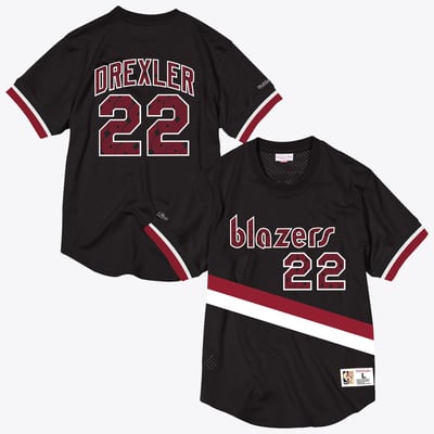Portland Trail Blazers Mitchell & Ness Clyde Drexler 1992 Name & Number Mesh Crewneck - Black - Mens