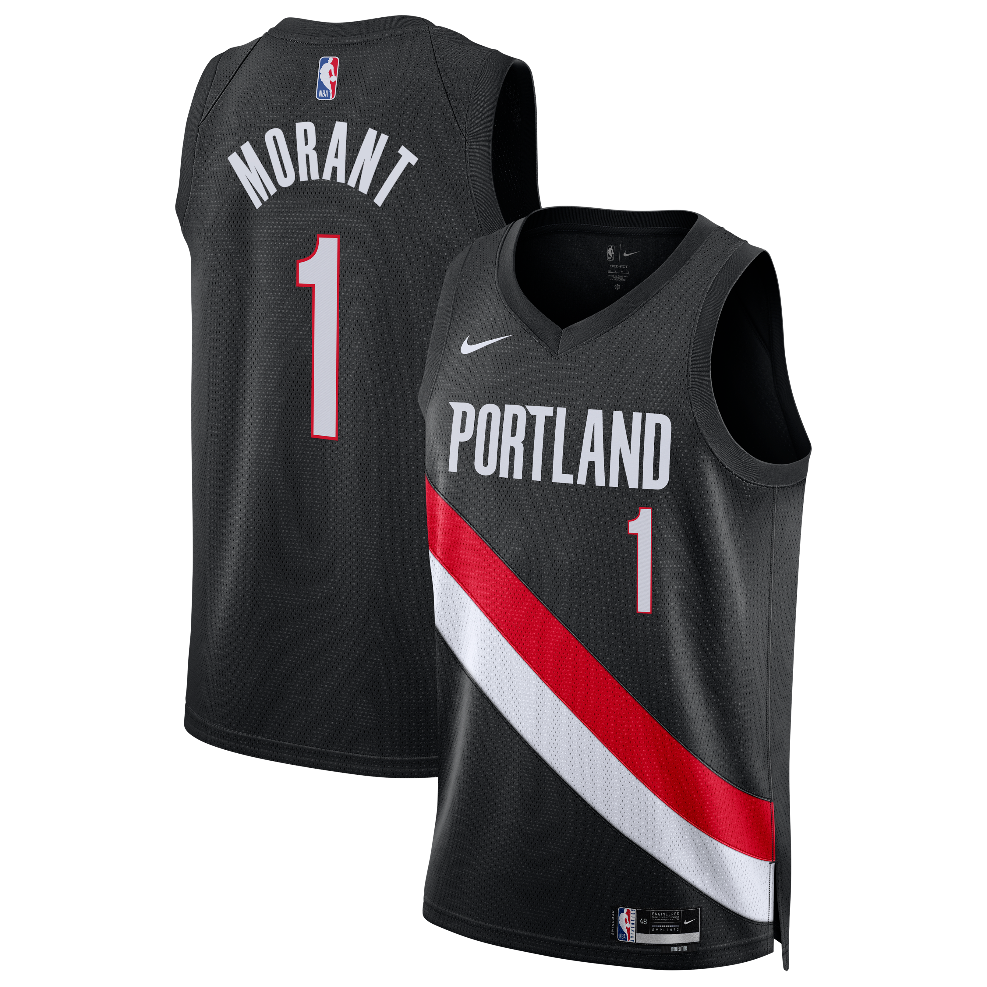 Unisex Nike Ja Morant Black Portland Trail Blazers Swingman Jersey - Icon Edition