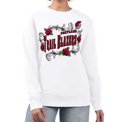 Portland Trail Blazers G-III 4Her by Carl Banks Women's Roses Fleece Tri-Blend Sweatshirt - White