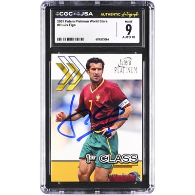 Luis Figo Portugal National Team Autographed 2001 Futera Platinum World Stars #9 CGC Authenticated 9/10 Card