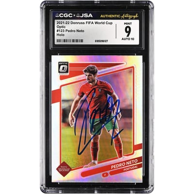 Pedro Neto Portugal National Team Autographed 2021-22 Donruss Optic FIFA World Cup Holo #123 CGC Authenticated 9/10 Card