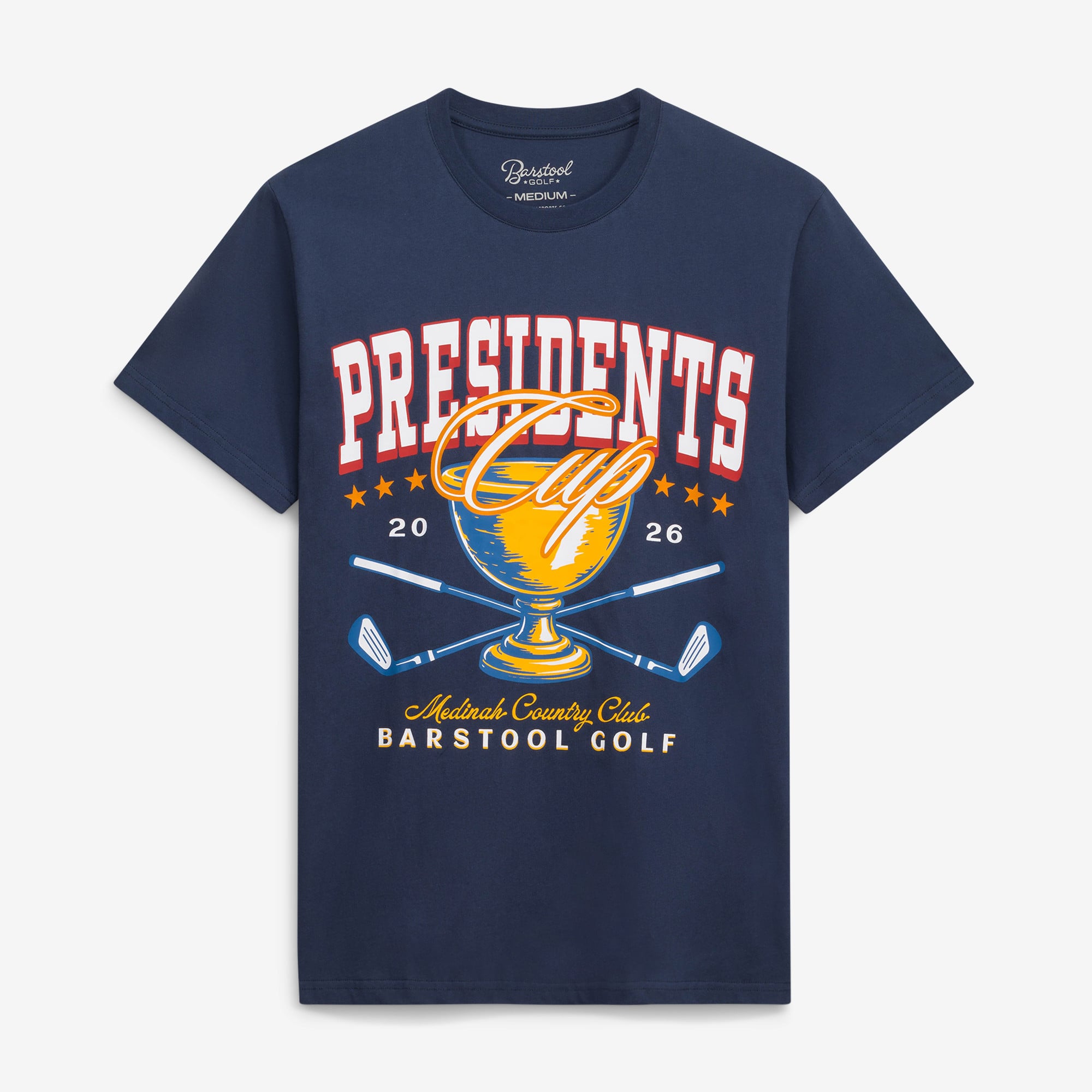 Men's Barstool Golf Navy 2026 Presidents Cup Trophy T-Shirt