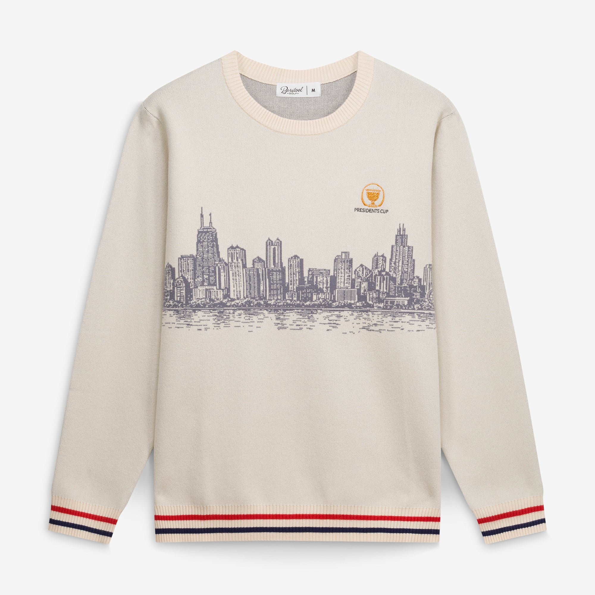 Unisex Barstool Golf Light Ivory 2026 Presidents Cup Skyline Knit Tri-Blend Sweater