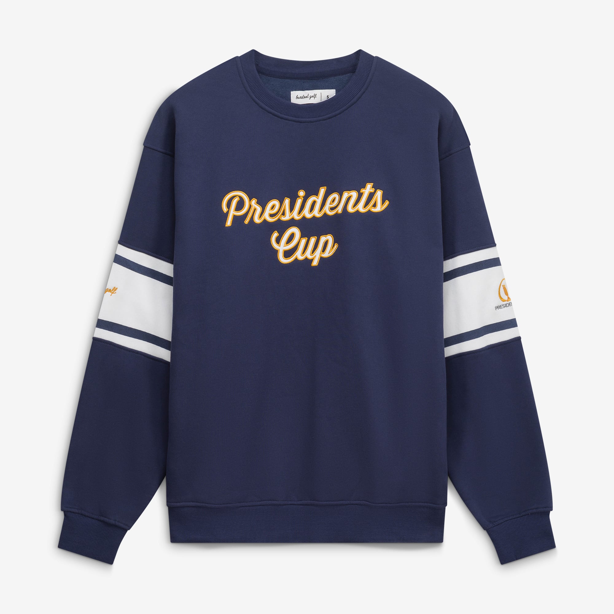 Women's Barstool Golf Navy 2026 Presidents Cup Varsity Sweatshirt