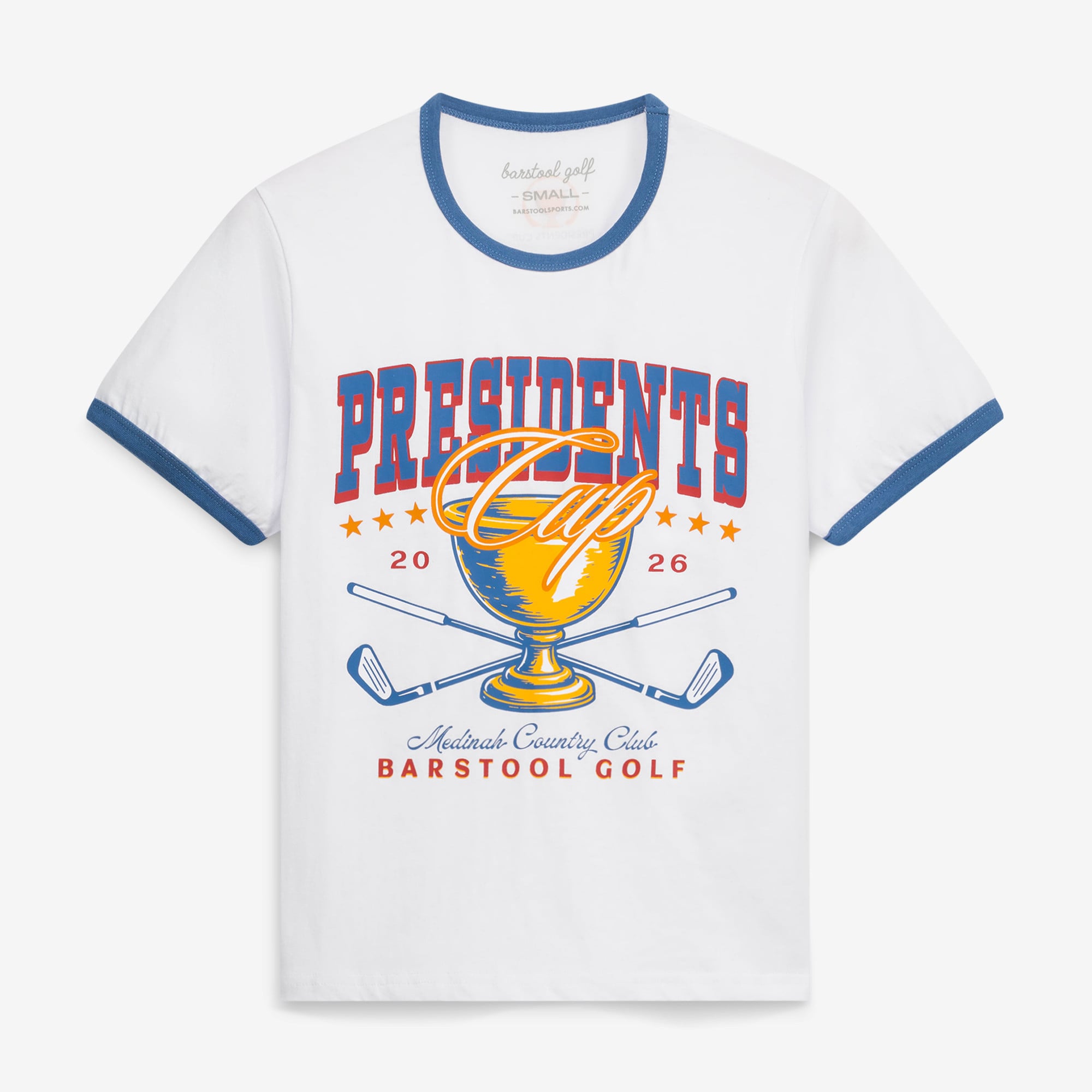 Women's Barstool Golf White 2026 Presidents Cup Ringer T-Shirt